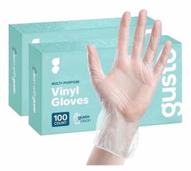 Gusto Multi-Purpose Vinyl Gloves Large – 2 Boxes 200 Count – Latex & Powder Free