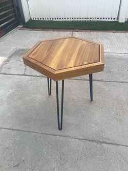 Hexagon Side Table w/Metal Frame