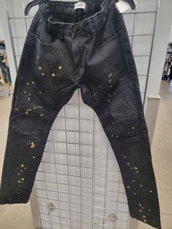 Off white black skinny jeans paint 36x34