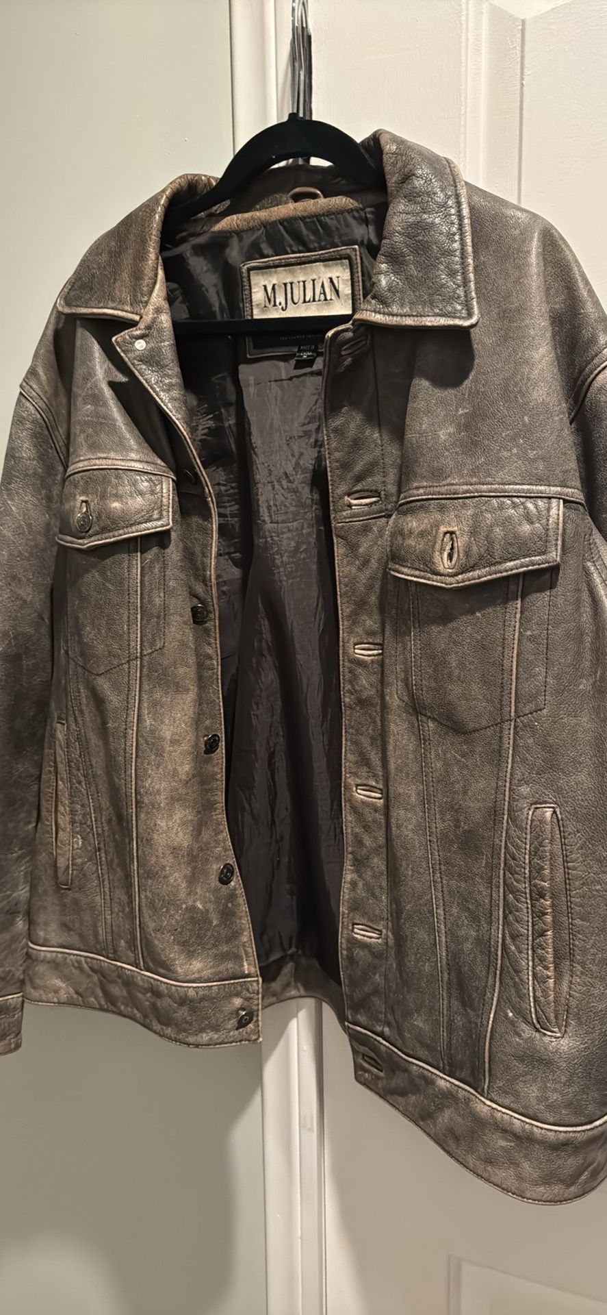 Wilson M. Julien Supernatural Distressed Charcoal Gray Leather Button Up Men’s Jacket Size Medium