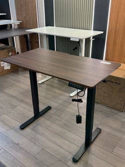 44 Inch Electric Standing Desk, Height Adjustable Office Desk, Sit Stand Up Computer Desk with Memory Preset, Two-Piece Desktop, Dark Walnut