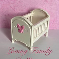 Fisher Price Loving Family Dollhouse White Baby Girl Nursery Crib Pink Bow 🎀 