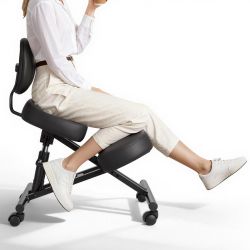VEVOR Ergonomic Kneeling Chair with Backrest & Wheels, Mobile X-Shaped Posture Knee Chair with Adjustable Height & Thick Foam Cushions, Relief for Nec