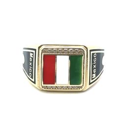 Men’s 14k Yellow Gold Mexico Flag Enamel CZ Ring Size 9.5 GP3120255