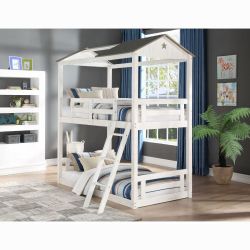 💥New Kids Wood Twin over Twin Doll House Cottage  Bedroom Bunk Bed $10 DOWN