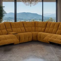 Brand New Butterscotch Chenille Super Plush Power Reclining Sectional Sofa 