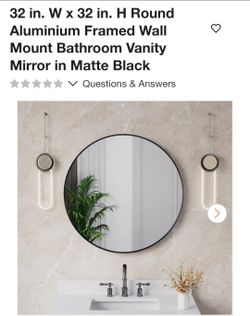 32" Round Matte Black Aluminum Framed Wall Mirror