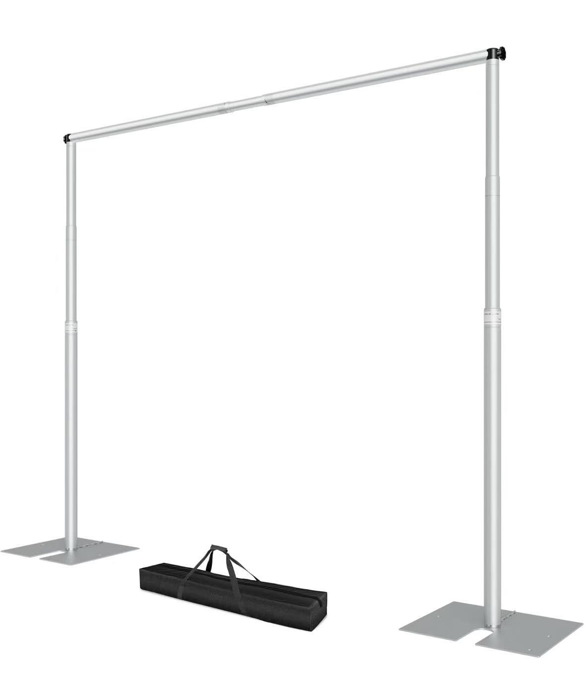 Heavy Duty Backdrop Stand, 10x10Ft Adjustable Pipe and Drape kit with 9.26 LBS Steel Flat Base, Sturdy Metal DIY Photo Background Frame for Parties, E