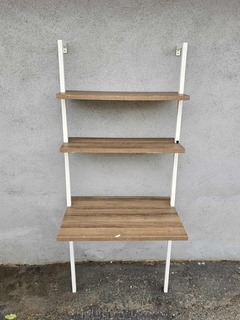White Wall Mount Ladder Shelf Small Desk