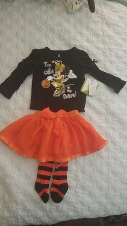 New baby girls Halloween outfit Children's place tutu skirt with tights 0-6 months and disney baby Minnie mouse 6m shirt