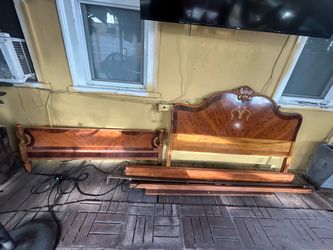 Antique Wood Bed Frame Headboard and Footboard