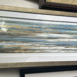 Kingston Living Green and Silver Abstract Brush Stroke Oil Painting Framed Wall Art 64" x 18"