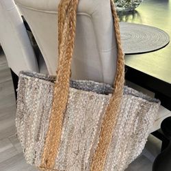 Leather And Jute Tote
