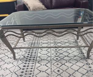 Glass Top Coffee Table with Metal Base