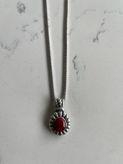 925 sterling Silver Red Coral Pendant and Box Chain