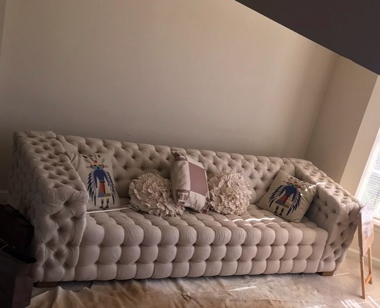 Custom Cream Tufted Sofa For Sale