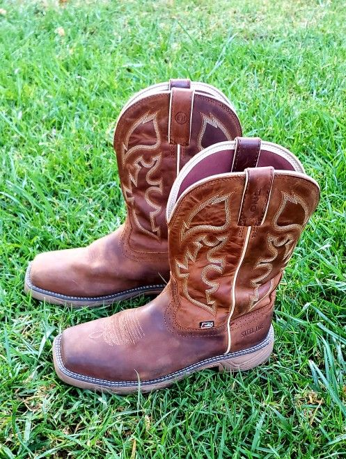 Justin Stampede Rush EH Steel toe Wellington Brown Work Boots Mens size 10.5D