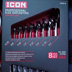 NEW ICON Flex Ratcheting Wrench 8pcs SAE