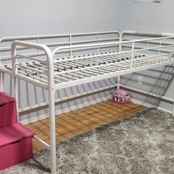 

Double Metal Loft Bed DHP Junior Twin with Storage Steps + Mattress