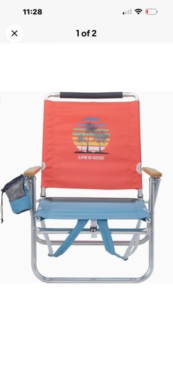 Life is Good Aluminum Backpack Chair, Orange Palm Tree Design