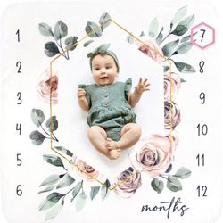 Baby Monthly Milestone Blanket for Girls- Soft Thick Fleece 46"x46" -