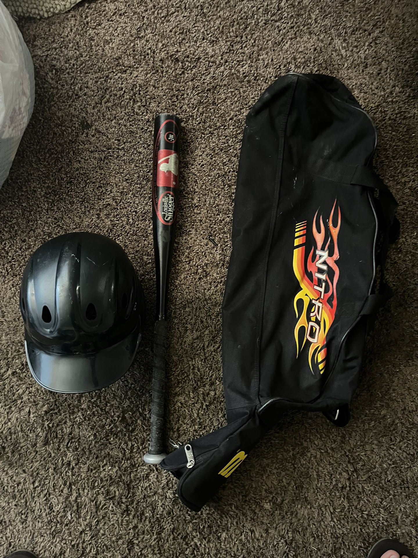 Baseball Bag With Helmet And Bat