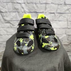 Camouflage Pattern Cycling Shoes With Velcro Straps & Neon Green Accents Mens 13/14.5