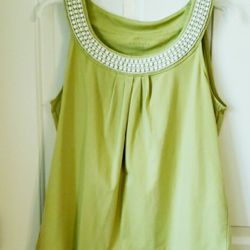 Talbots Petites- Green Tank Top w/ White Beaded Embellishments Size: LP