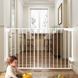 Baby Gate for Stairs Wall Mount Expandable Auto Close Walk Through Gate White