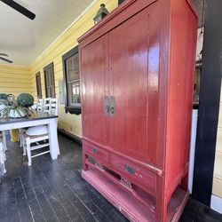 Antique/vintage Red Asian Wood Armoire Cabinet 