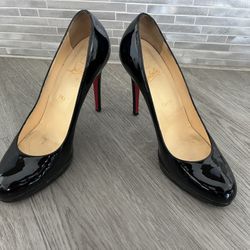 Christian Louboutin REPLICA: Black Patent Leather Round-toe Mini-platform pump Size 9.5