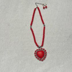 Redstone heart pendant necklace with matching earrings