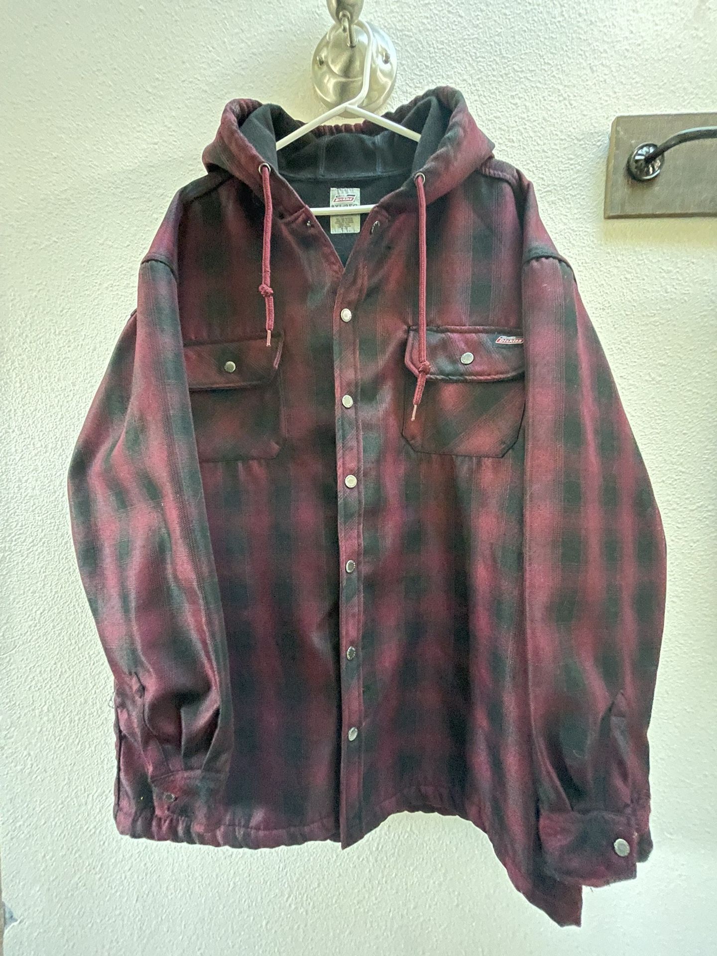 Men’s Sz 3X Dickies Hooded Red Blk Flannel Jacket
