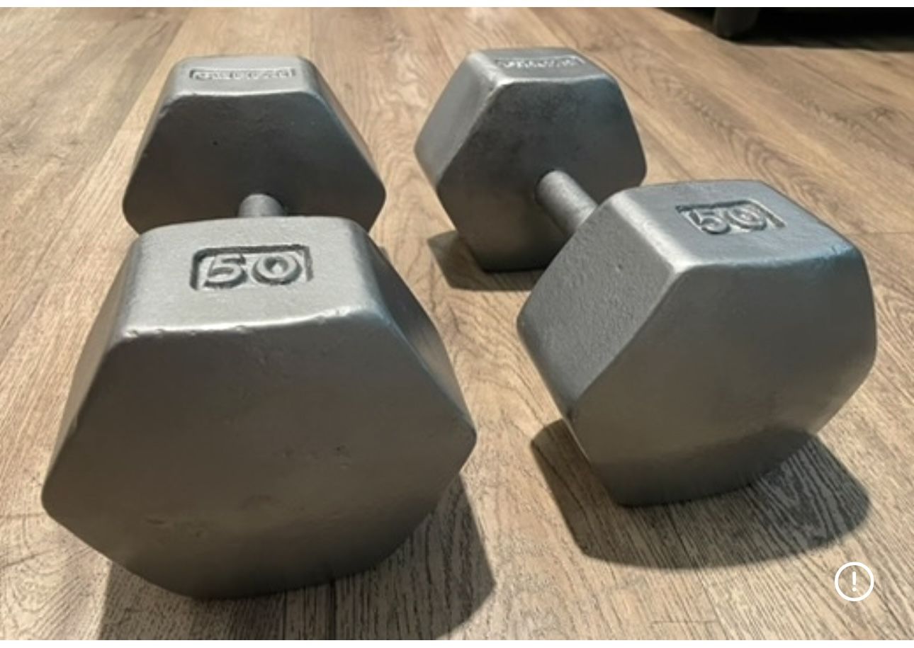 Vintage set. (2) IVANKO Hex Dumbbells 50 lbs Total: 100 lbs $1.8 per pound.
