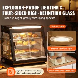 3-Tier Commercial Food Warmer Display, 1200W Food Display Warmer with Light, Adjustable Shelf and Temperature Display, 86℉~185℉ Steam Heating, 111L fo