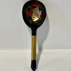 Russian Ukrainian handpainted black red gold lacquered spoon Khokhloma хохлома