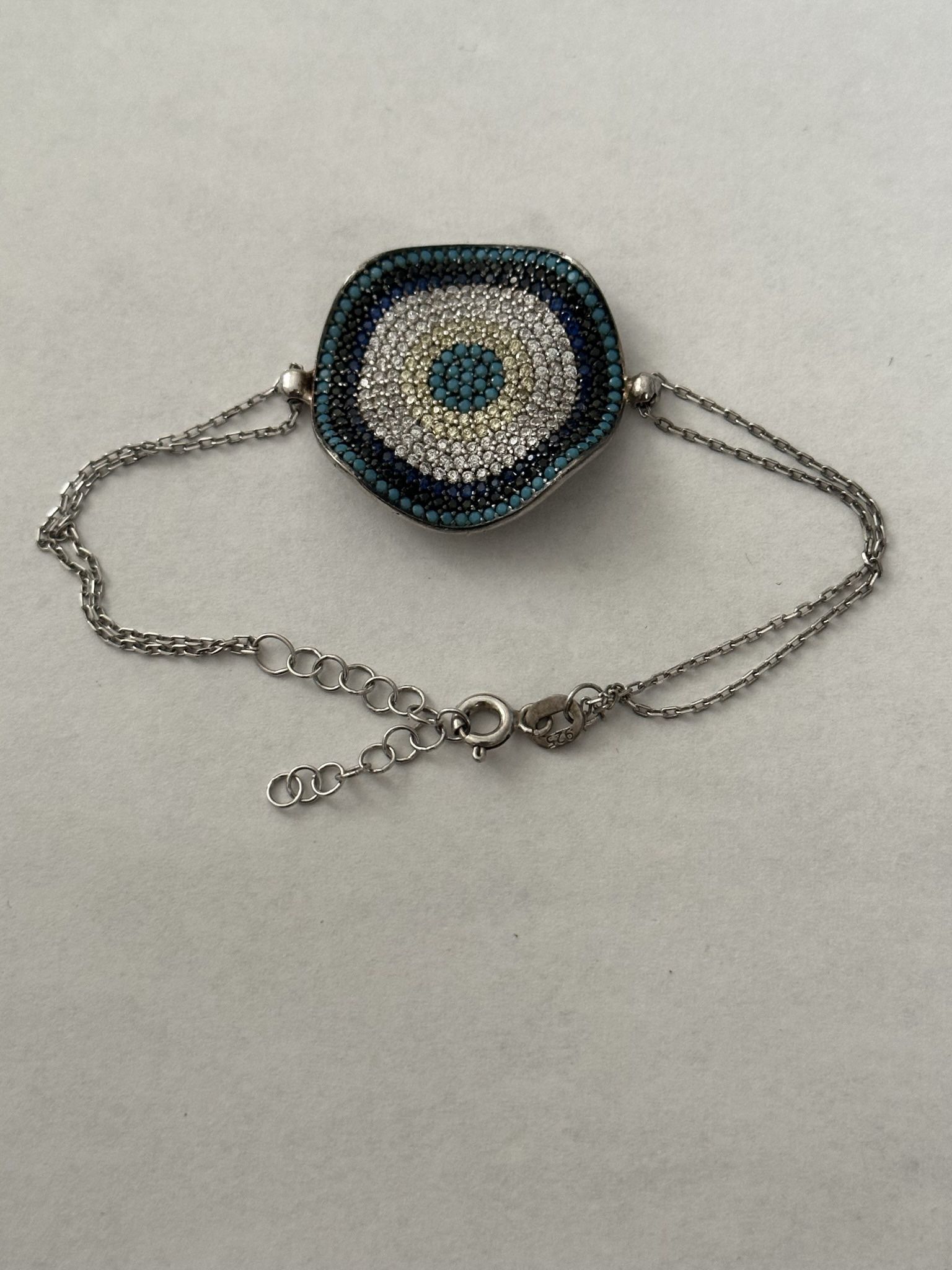 🧿925 Silver evileye bracelet turquoise and cubic  zirconia stones