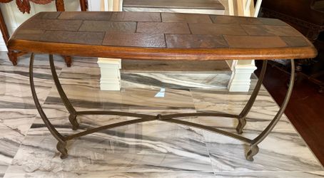 Rustic Slate Tile Sofa/Console Table – Wood & Metal – 52”