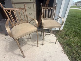 Set Gold Metal Bar Stools w/ Arms
