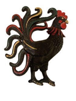 Vintage Cast Iron 9” Chicken/Rooster Metal Wall Folk Art