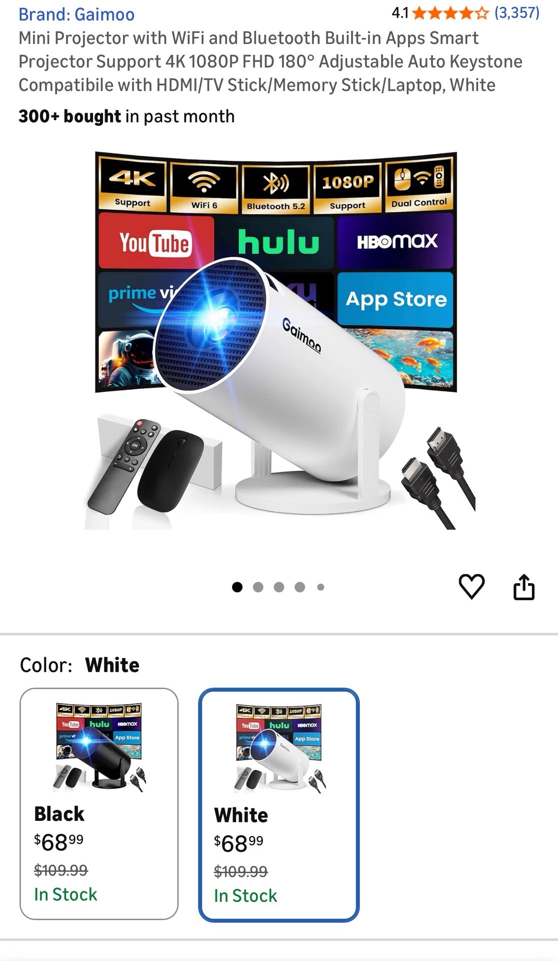 Mini Projector with WiFi and Bluetooth Built-in Apps Smart Projector Support 4K