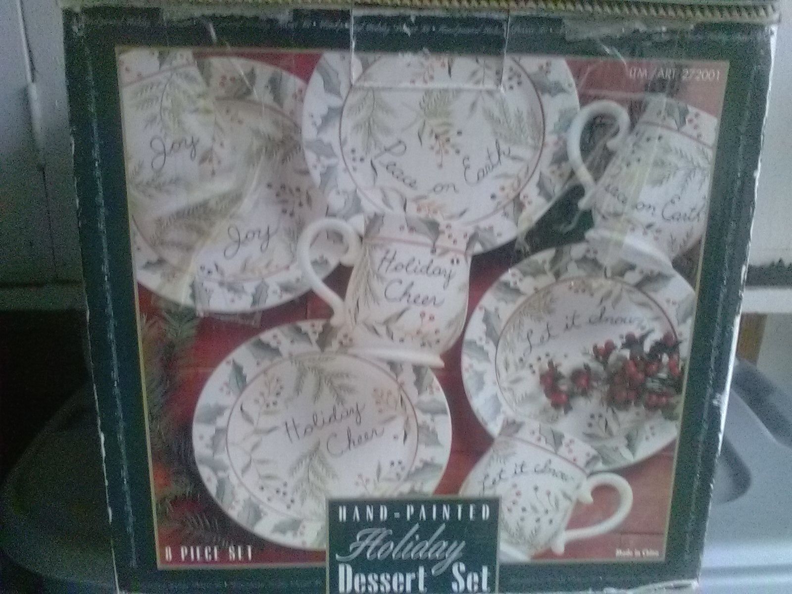 New (Though outer box has wear and tear) 8 Piece Hand Painted Holiday Dessert Set