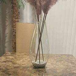 Beautiful Big Vase With Bling Rocks On Bottom And Long Blush Feathers