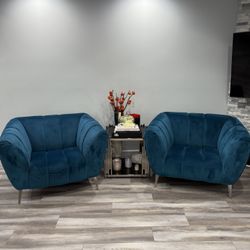 Two Blue AllaModa Armchairs (Pair)