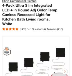 Commercial Electric 4-Pack Ultra Slim Integrated LED 4 in Round Adj Color Temp Canless Recessed Light for Kitchen Bath Living rooms, White
