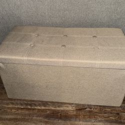 30 inches Folding Storage Ottoman, Ottoman with Footrest Seat Support 350lbs, Storage Bench for Living Room Bedroom, Linen Fabric Beige