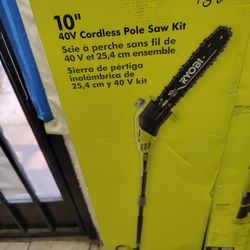 Ryobi 40v Cordless Pole Saw 10 ft Kit With 2.0ah Battery And Charger Like New