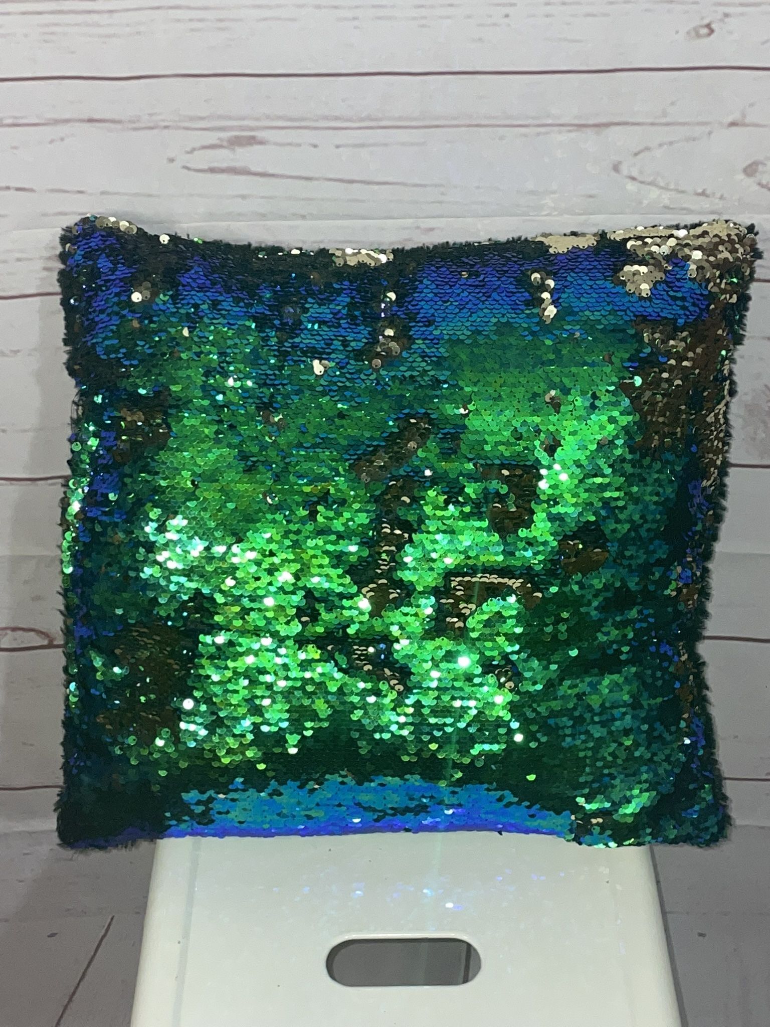 Sequined-color changing-iridescent-groovy-eclectic-mermaid like throw pillow