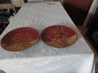 2 Hand Painted Floral Plates
