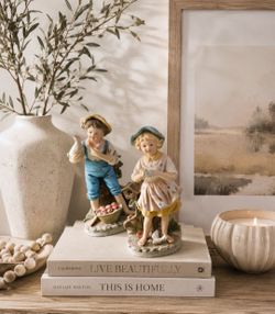 Vintage Porcelain #8880 Bisque Boy and Girl Figurines "Farmyard" Collection